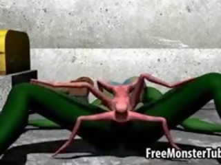 Berde tatlong-dimensiyonal goddess makakakuha ng fucked mahirap sa pamamagitan ng isang dayuhan spider